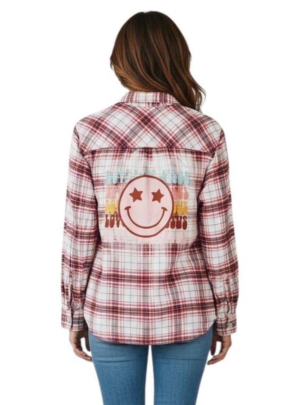 Love Like Jesus Repurposed Christian Theme Plaid Shirt, L